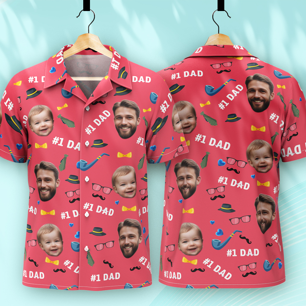 Father Custom Face With Exotic Tiki Pattern Personalized Photo Hawaiian Shirt