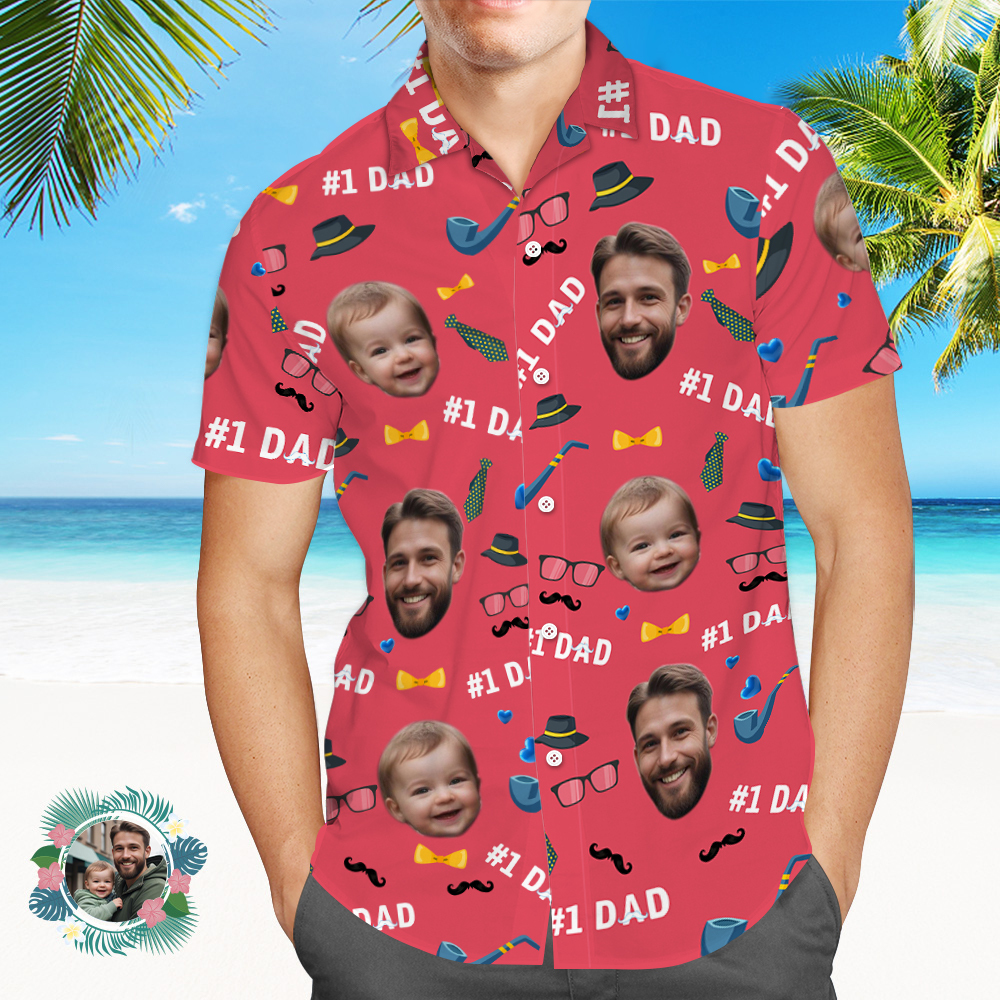 Father Custom Face With Exotic Tiki Pattern Personalized Photo Hawaiian Shirt
