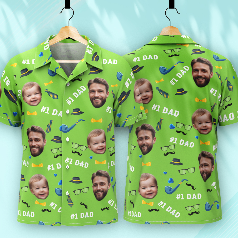 Father Custom Face With Exotic Tiki Pattern Personalized Photo Hawaiian Shirt