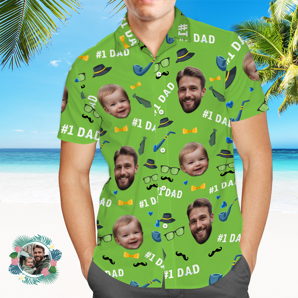 Father Custom Face With Exotic Tiki Pattern Personalized Photo Hawaiian Shirt