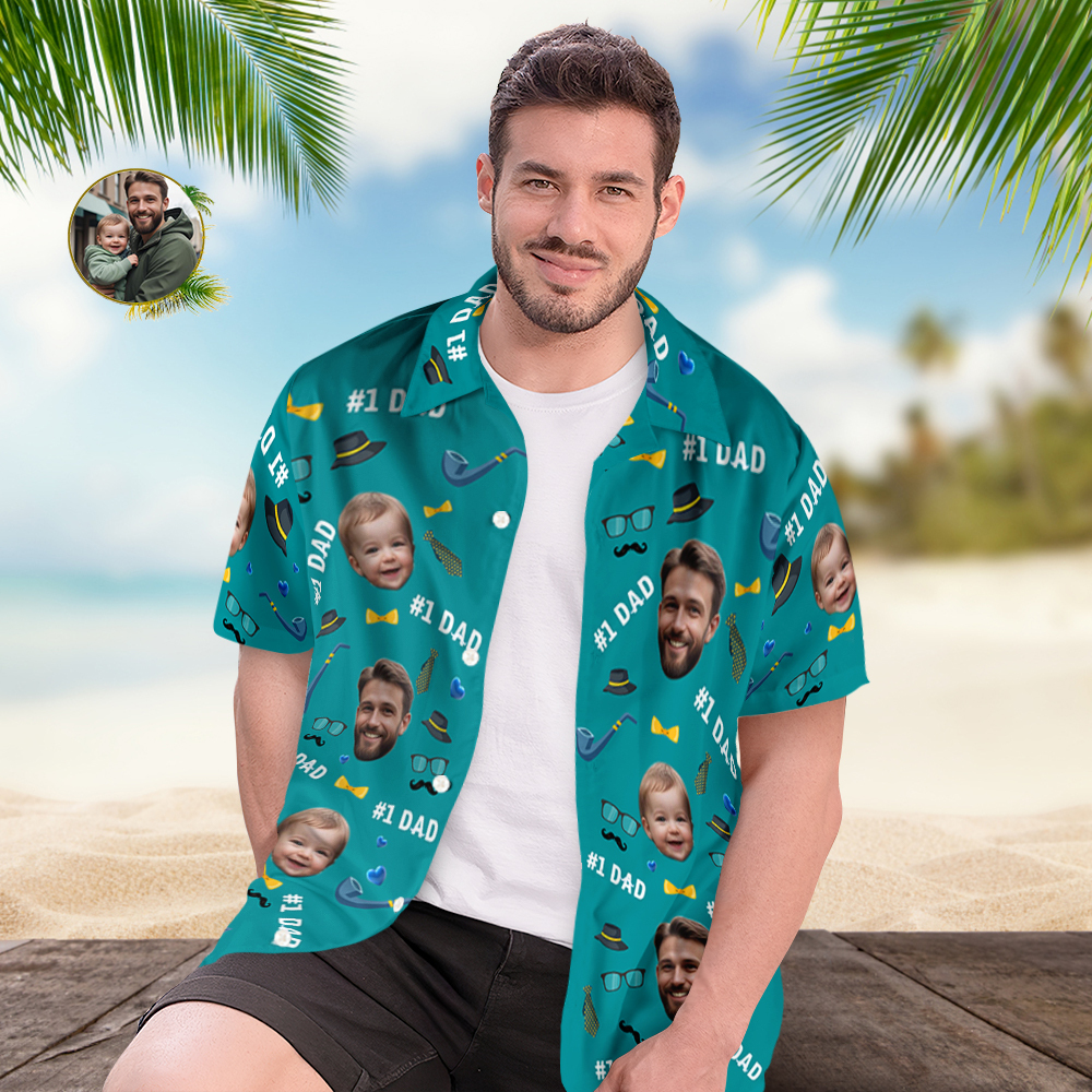 Father Custom Face With Exotic Tiki Pattern Personalized Photo Hawaiian Shirt