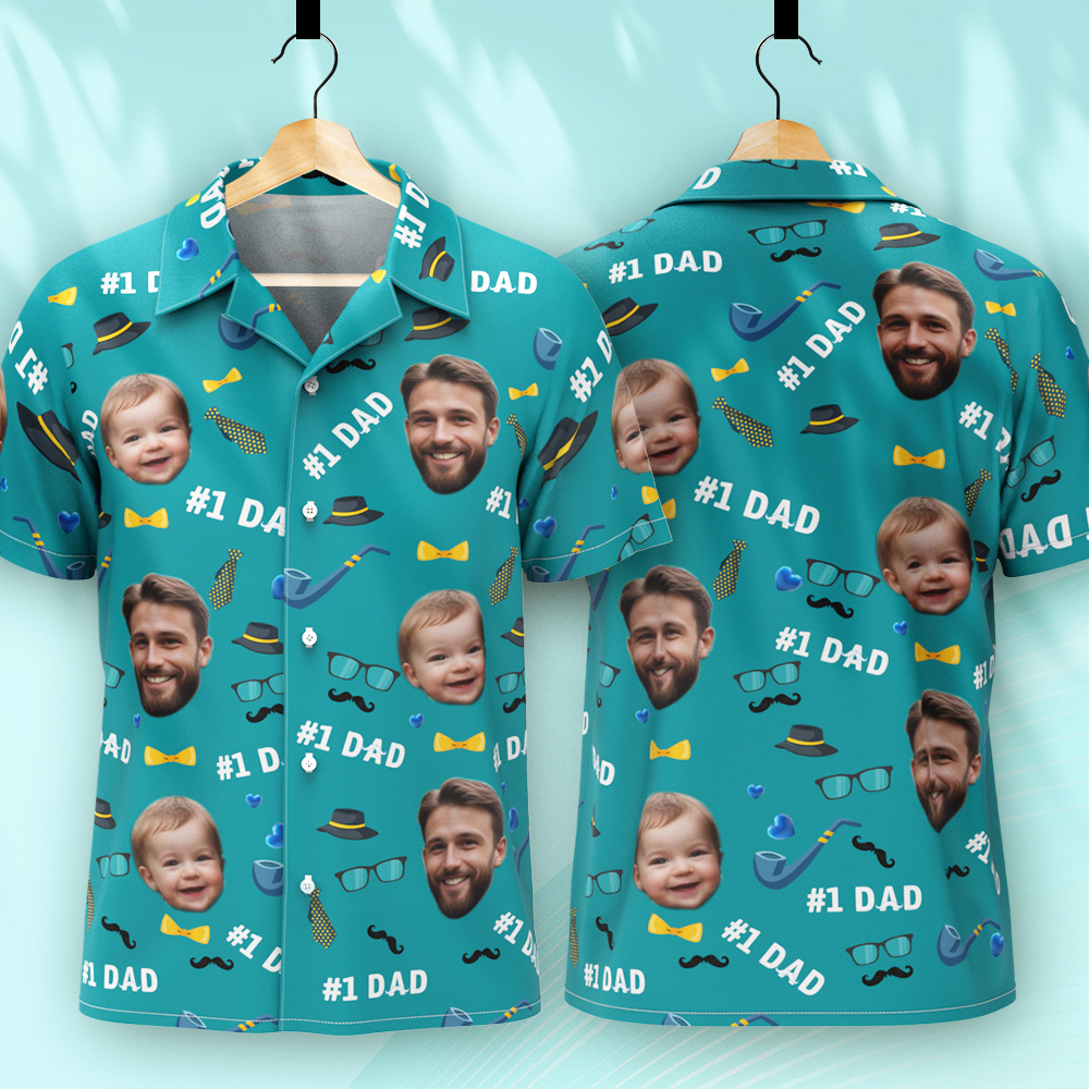 Father Custom Face With Exotic Tiki Pattern Personalized Photo Hawaiian Shirt