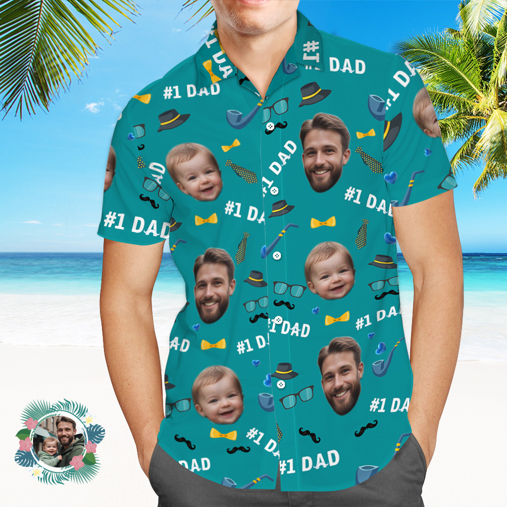 Father Custom Face With Exotic Tiki Pattern Personalized Photo Hawaiian Shirt