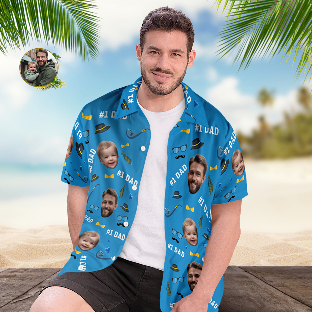 Father Custom Face With Exotic Tiki Pattern Personalized Photo Hawaiian Shirt