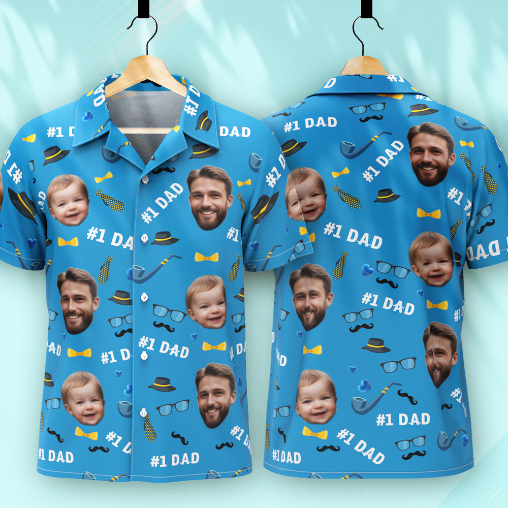 Father Custom Face With Exotic Tiki Pattern Personalized Photo Hawaiian Shirt
