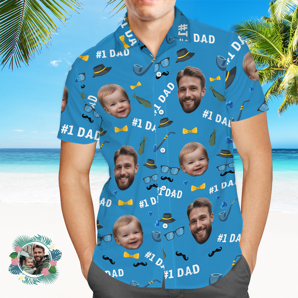 Father Custom Face With Exotic Tiki Pattern Personalized Photo Hawaiian Shirt