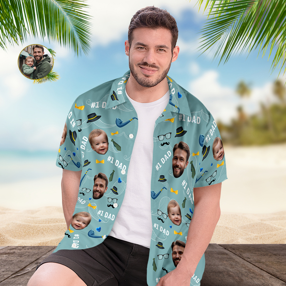 Father Custom Face With Exotic Tiki Pattern Personalized Photo Hawaiian Shirt