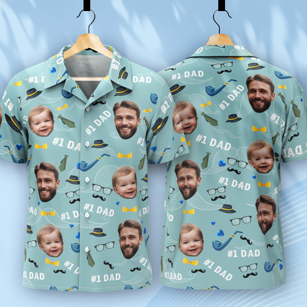 Father Custom Face With Exotic Tiki Pattern Personalized Photo Hawaiian Shirt
