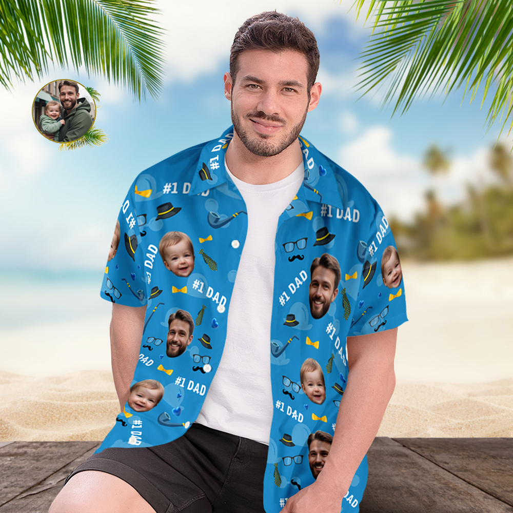 Father Custom Face With Exotic Tiki Pattern Personalized Photo Hawaiian Shirt