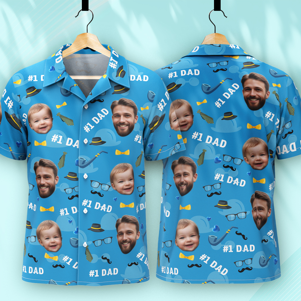 Father Custom Face With Exotic Tiki Pattern Personalized Photo Hawaiian Shirt