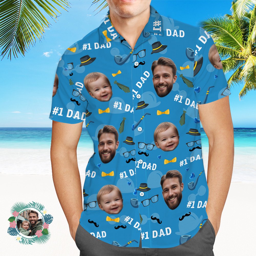 Father Custom Face With Exotic Tiki Pattern Personalized Photo Hawaiian Shirt