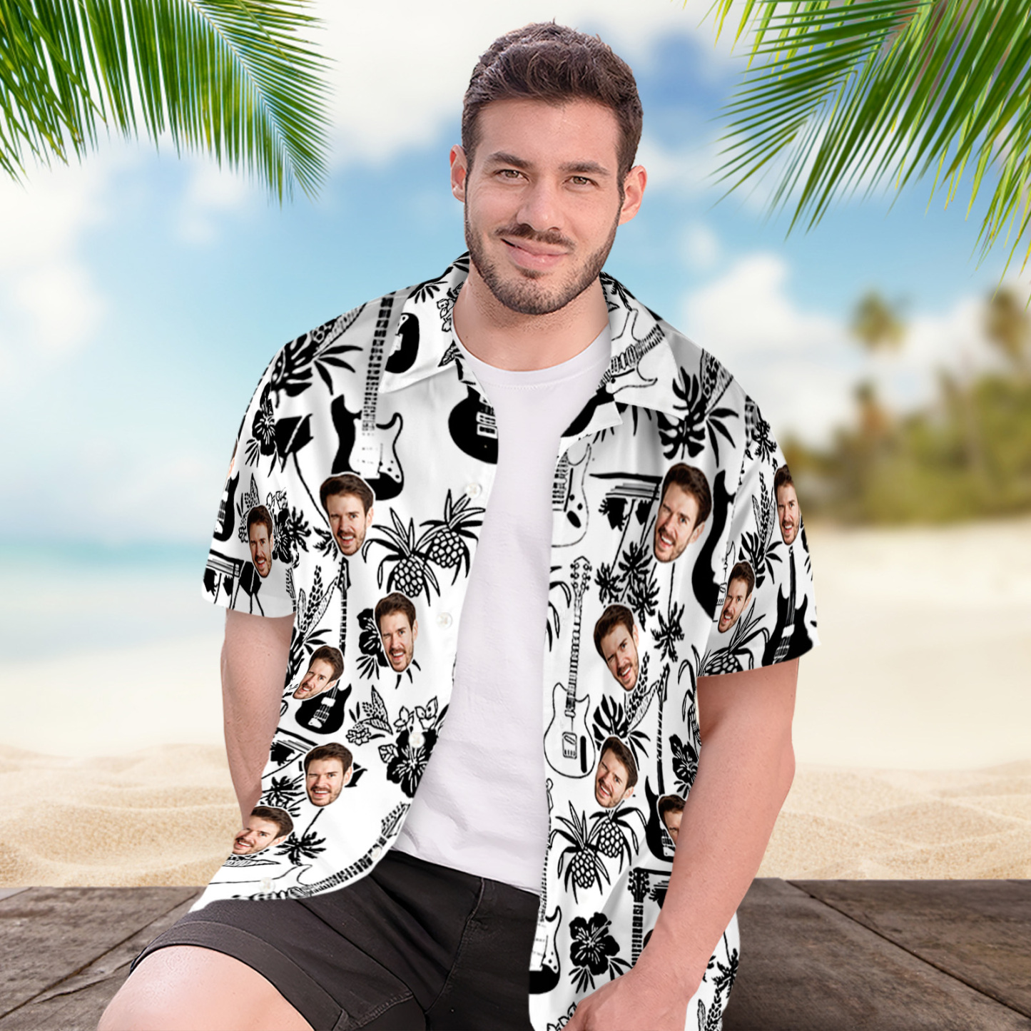 Custom Photo Hawaiian Shirt 3D Electric Guitar Shirt - auphotoblanket