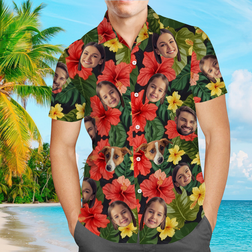 Personalized Hawaiian Shirt with Photo, Custom Face Hawaiian Shirt for Men, Personalized Hawaiian Button Shirt, Bachelor Party Gifts for Men - auphotoblanket