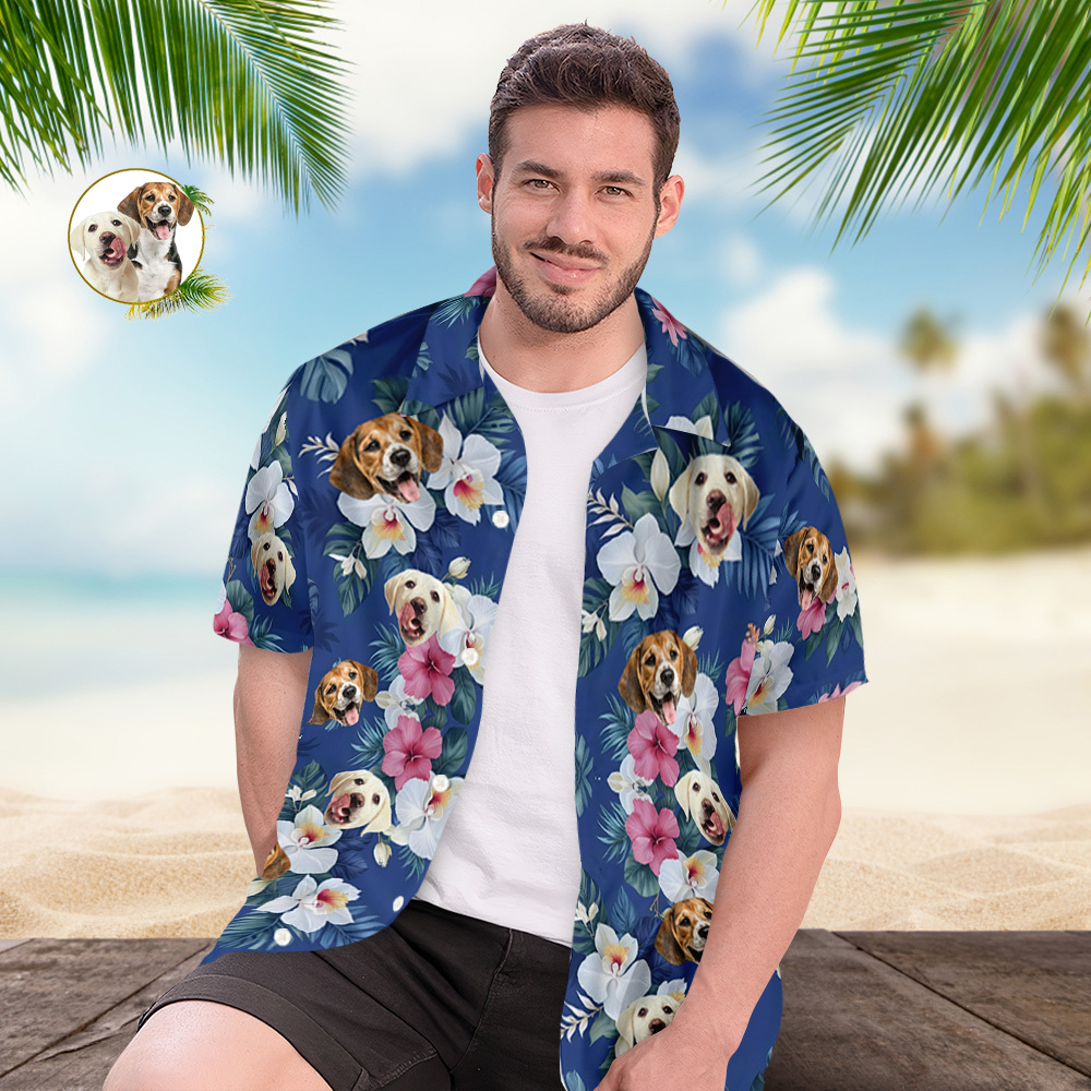 Personalized Photo Hawaiian Shirt Custom Dog Cat Face Holiday Tropical Pattern Shirt for Men Women Birthday Bachelor Party Gift Summer - auphotoblanket