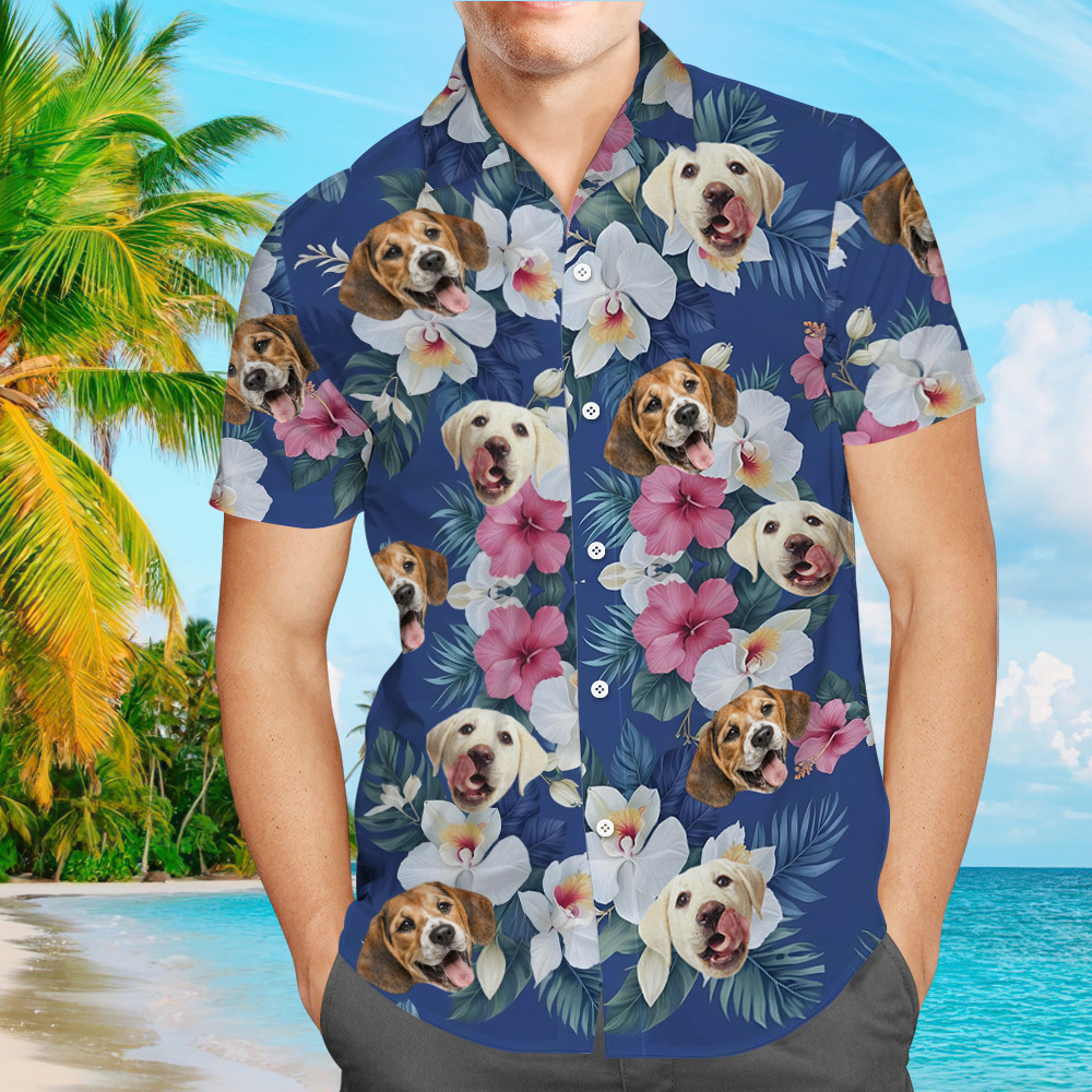 Personalized Photo Hawaiian Shirt Custom Dog Cat Face Holiday Tropical Pattern Shirt for Men Women Birthday Bachelor Party Gift Summer - auphotoblanket