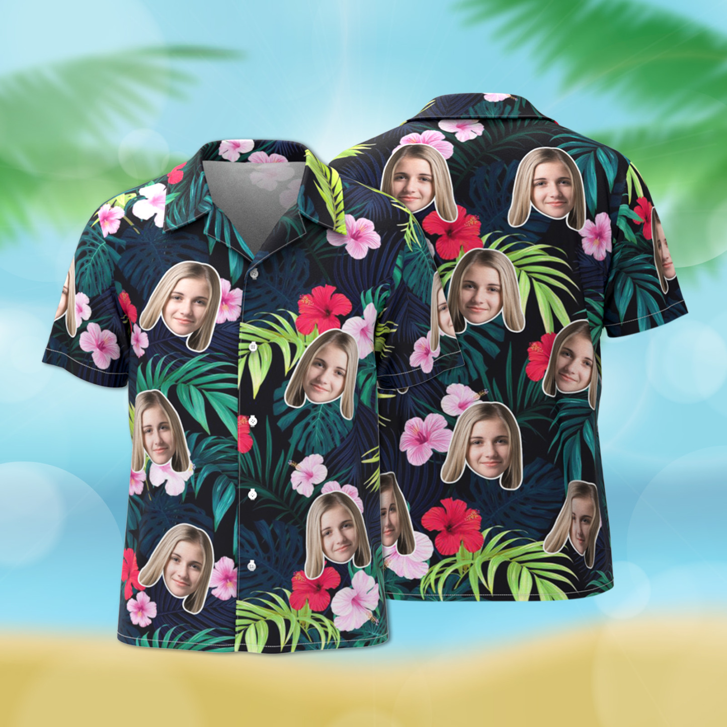 Custom Hawaiian Shirt Tropical Floral Hawaii Shirt All Over Print Face Dark Color Shirt - auphotoblanket