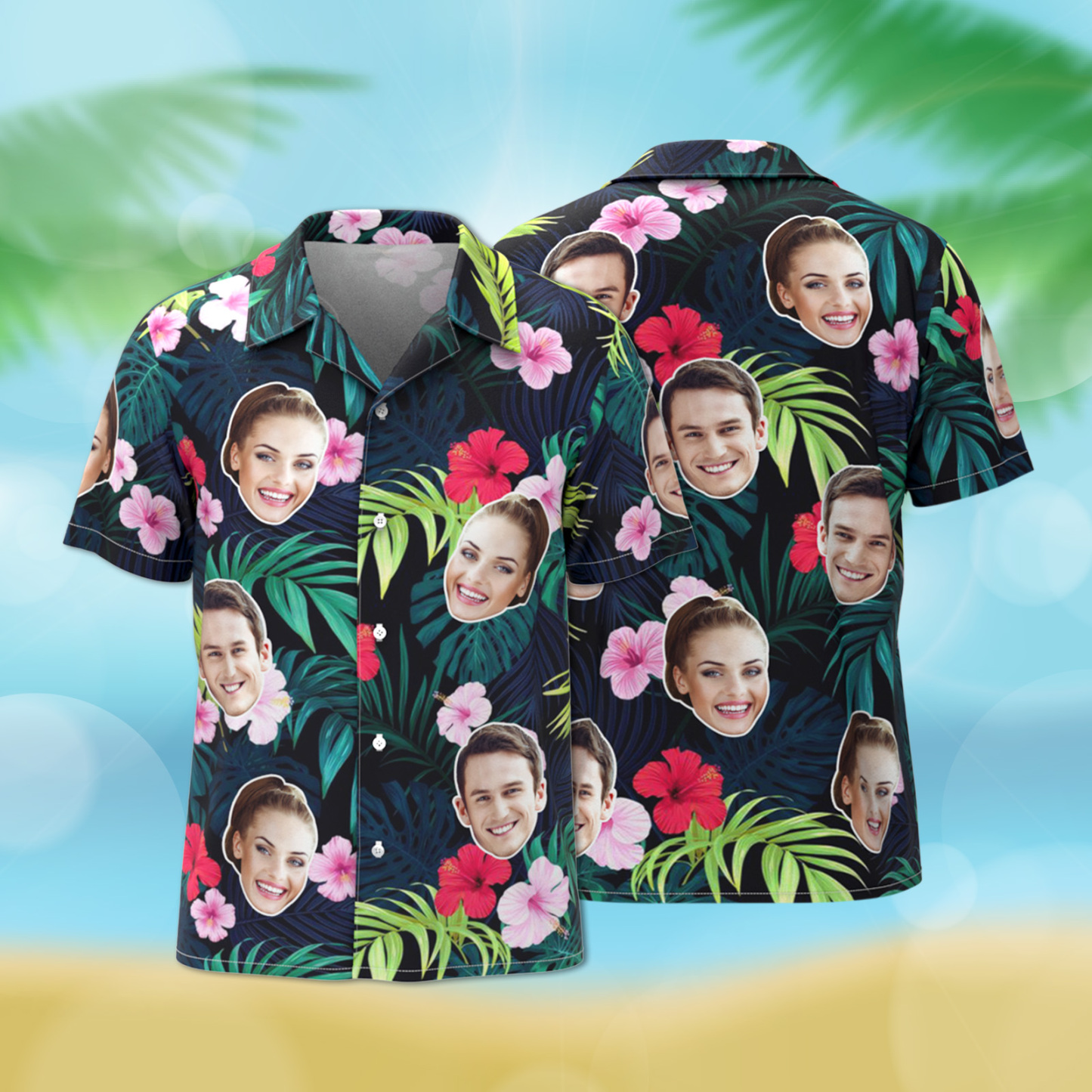 Custom Hawaiian Shirt Tropical Floral Hawaii Shirt All Over Print Face Dark Color Shirt - auphotoblanket