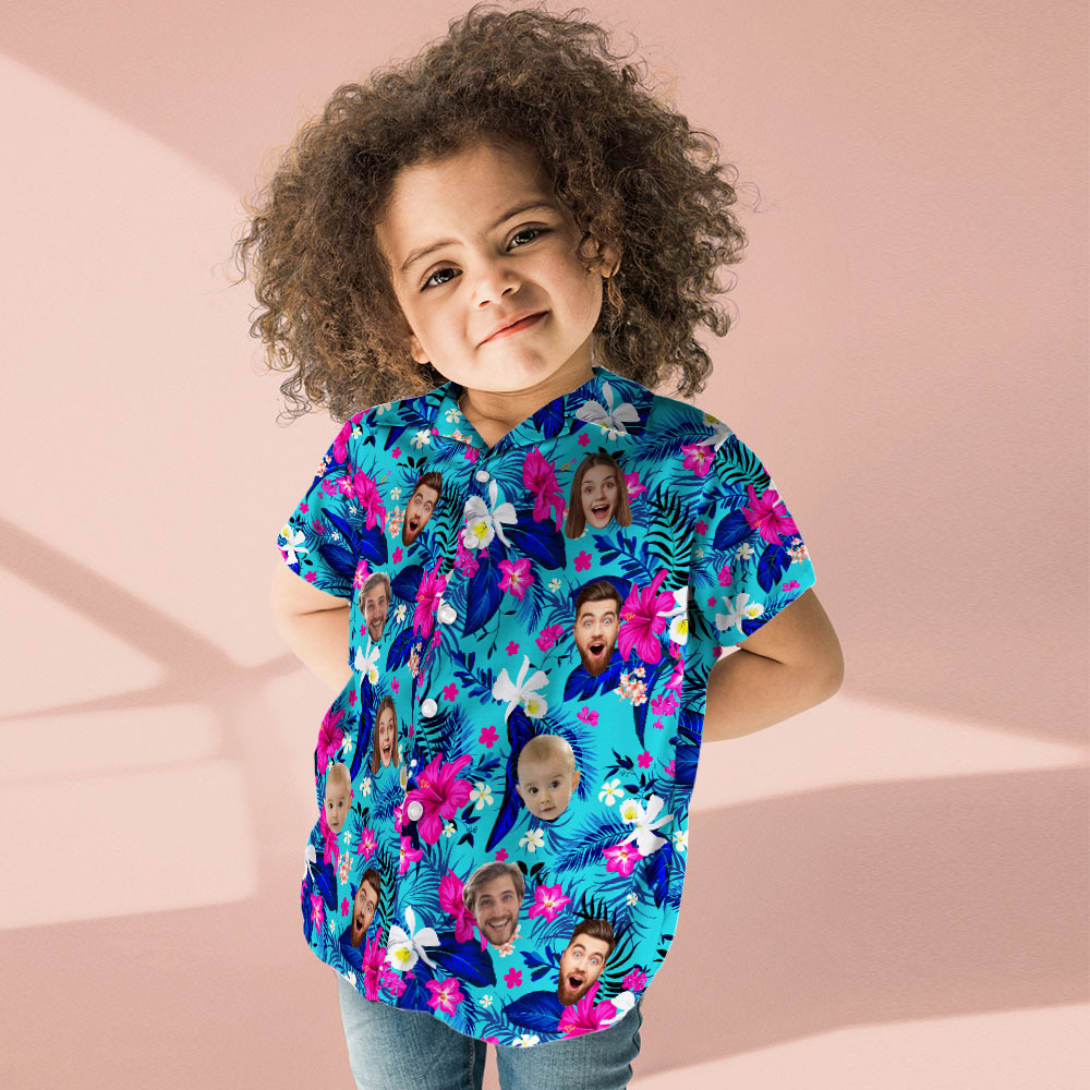Custom Hawaiian Shirt With Face Personalized Hawaiian Shirt Logo All Over Print Pink Flower Hawaiian Shirt For Kids - auphotoblanket