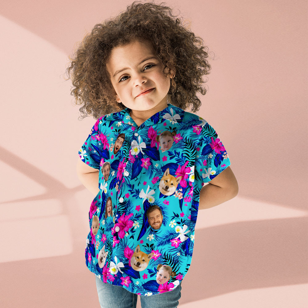 Custom Hawaiian Shirt With Face Personalized Hawaiian Shirt Logo All Over Print Pink Flower Hawaiian Shirt For Kids - auphotoblanket