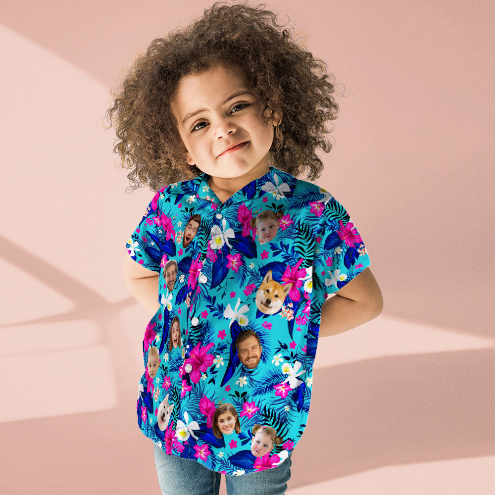 Custom Hawaiian Shirt With Face Personalized Hawaiian Shirt Logo All Over Print Pink Flower Hawaiian Shirt For Kids - auphotoblanket