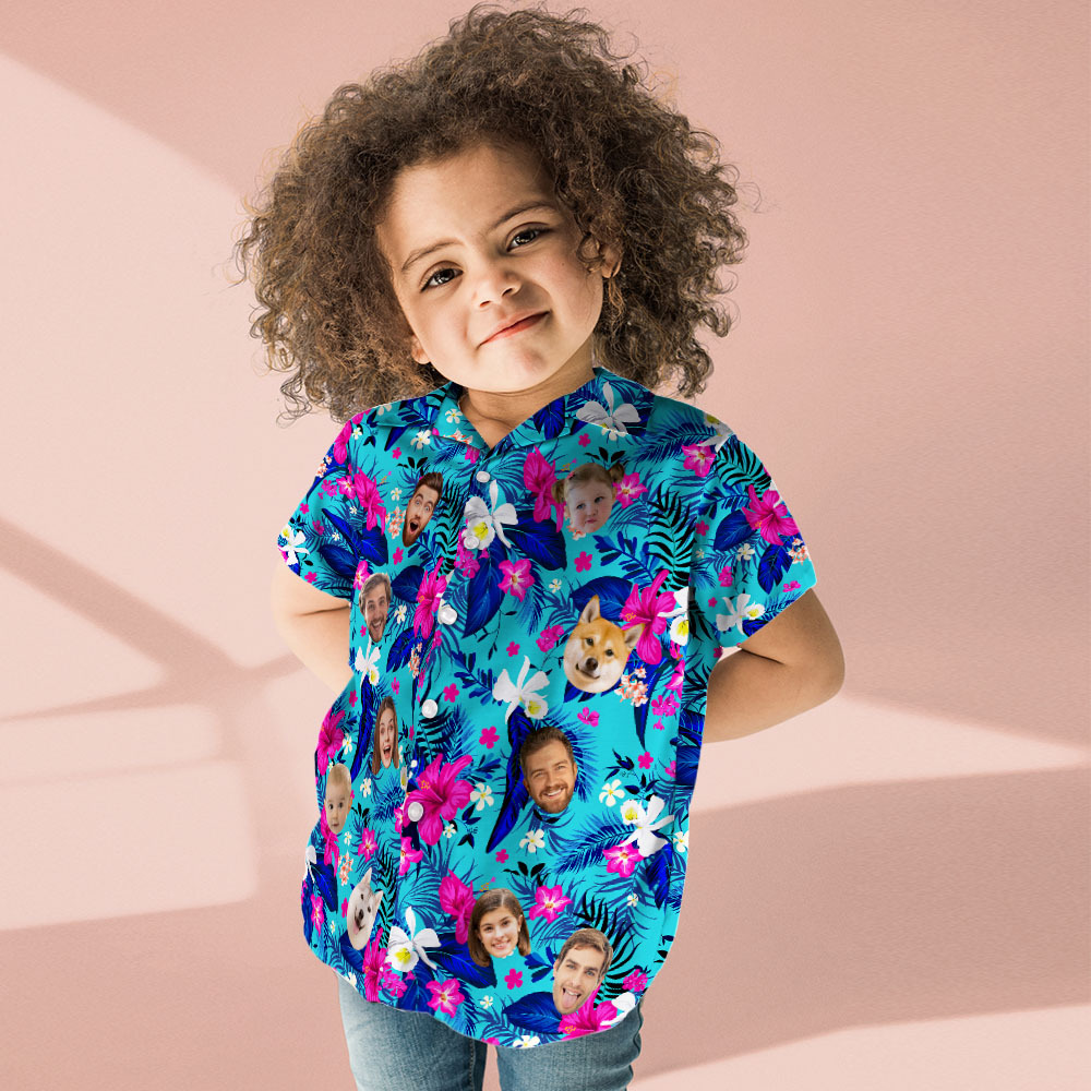 Custom Hawaiian Shirt With Face Personalized Hawaiian Shirt Logo All Over Print Pink Flower Hawaiian Shirt For Kids - auphotoblanket