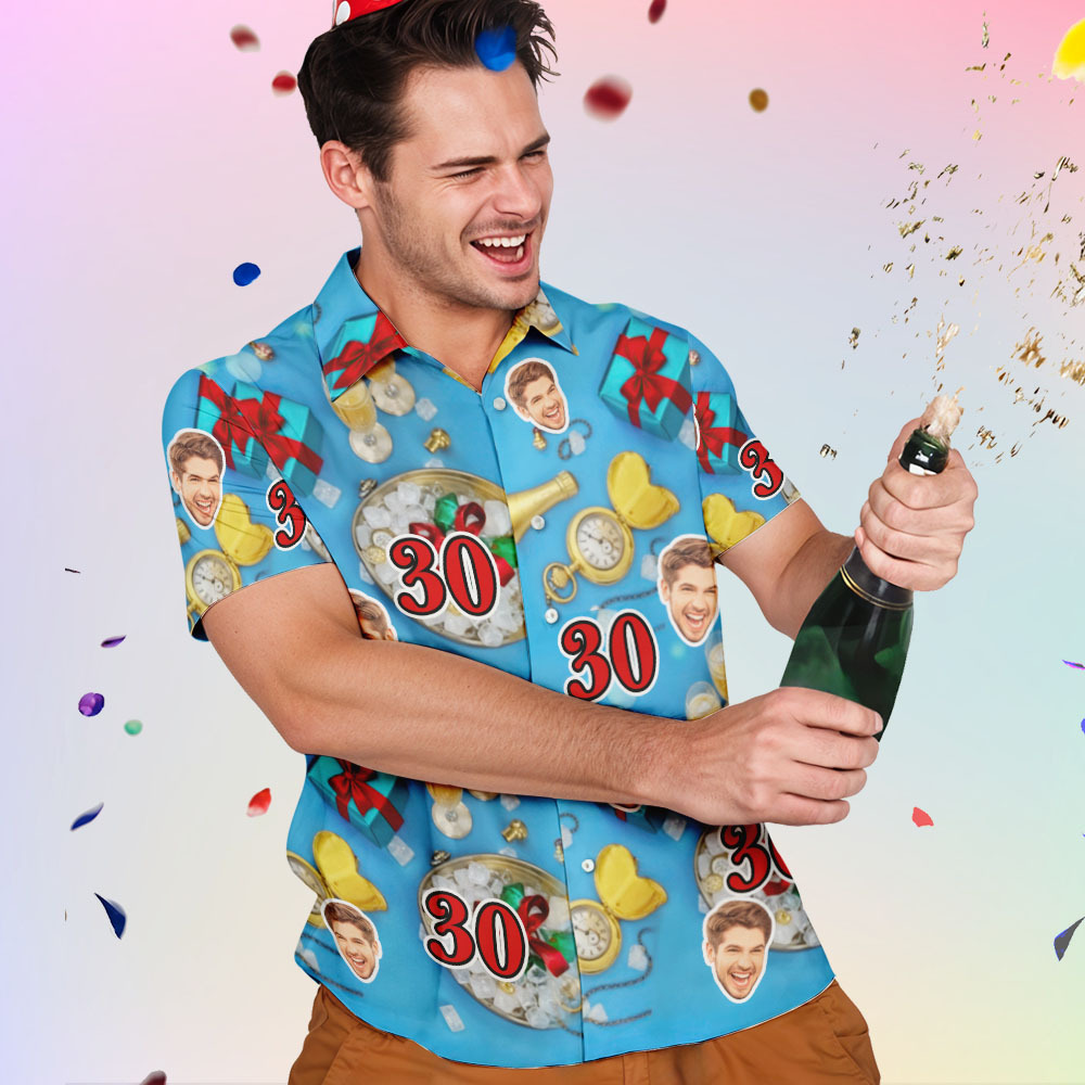 Custom Birthday Face Shirts With Cakes Custom Face & Age Button-down Shirts - auphotoblanket