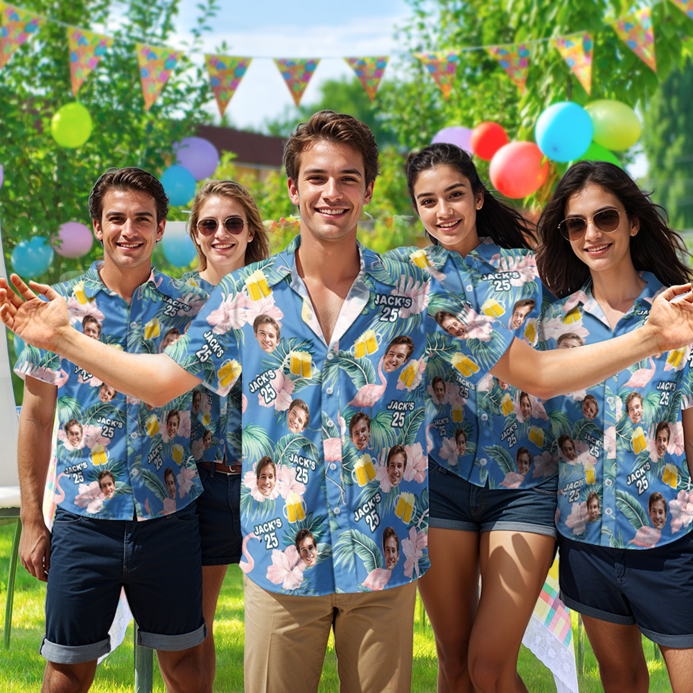 Custom Birthday Tropical Plants & Beer Hawaiian Shirts Personalized Face Shirts With Age & Name - auphotoblanket