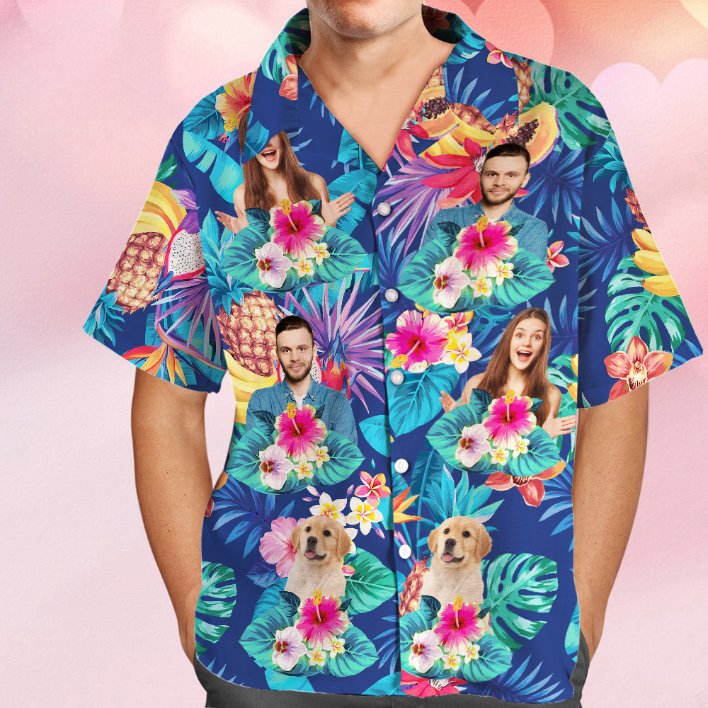 Custom Photo Funny Family Pet Tropical Personalized Custom Hawaiian Shirt - auphotoblanket