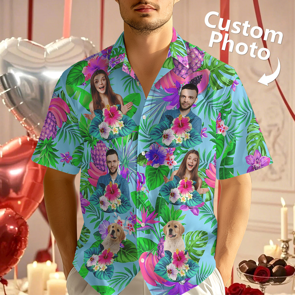Custom Photo Funny Family Pet Tropical Personalized Custom Hawaiian Shirt - auphotoblanket