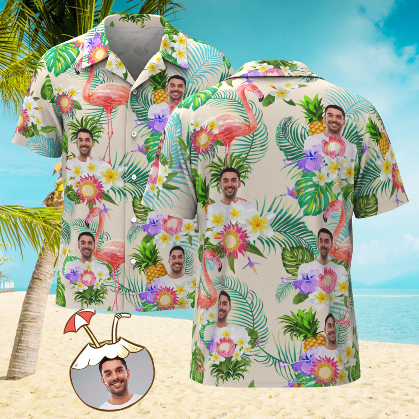 Custom Photo Funny Human Aloha Hawaii Shirt Sunflower Flamingo Shirt - auphotoblanket