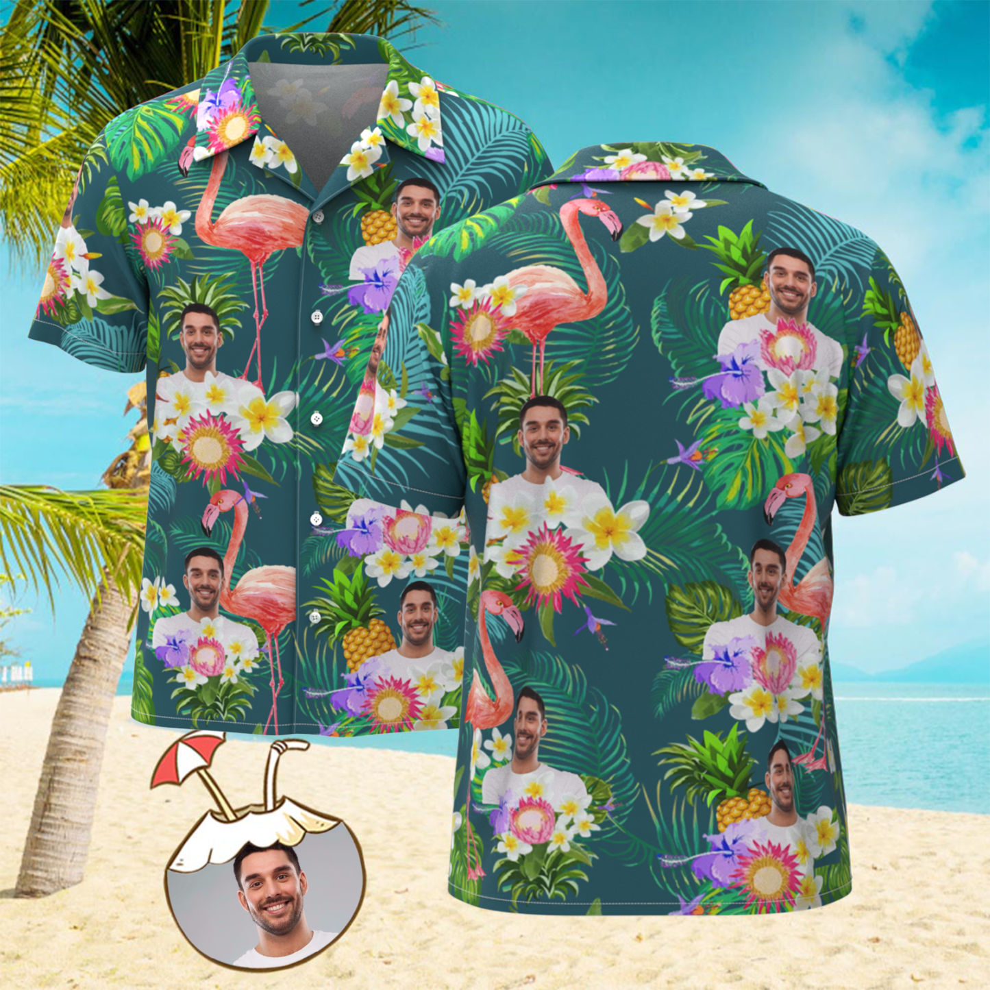Custom Photo Funny Human Aloha Hawaii Shirt Sunflower Flamingo Shirt - auphotoblanket