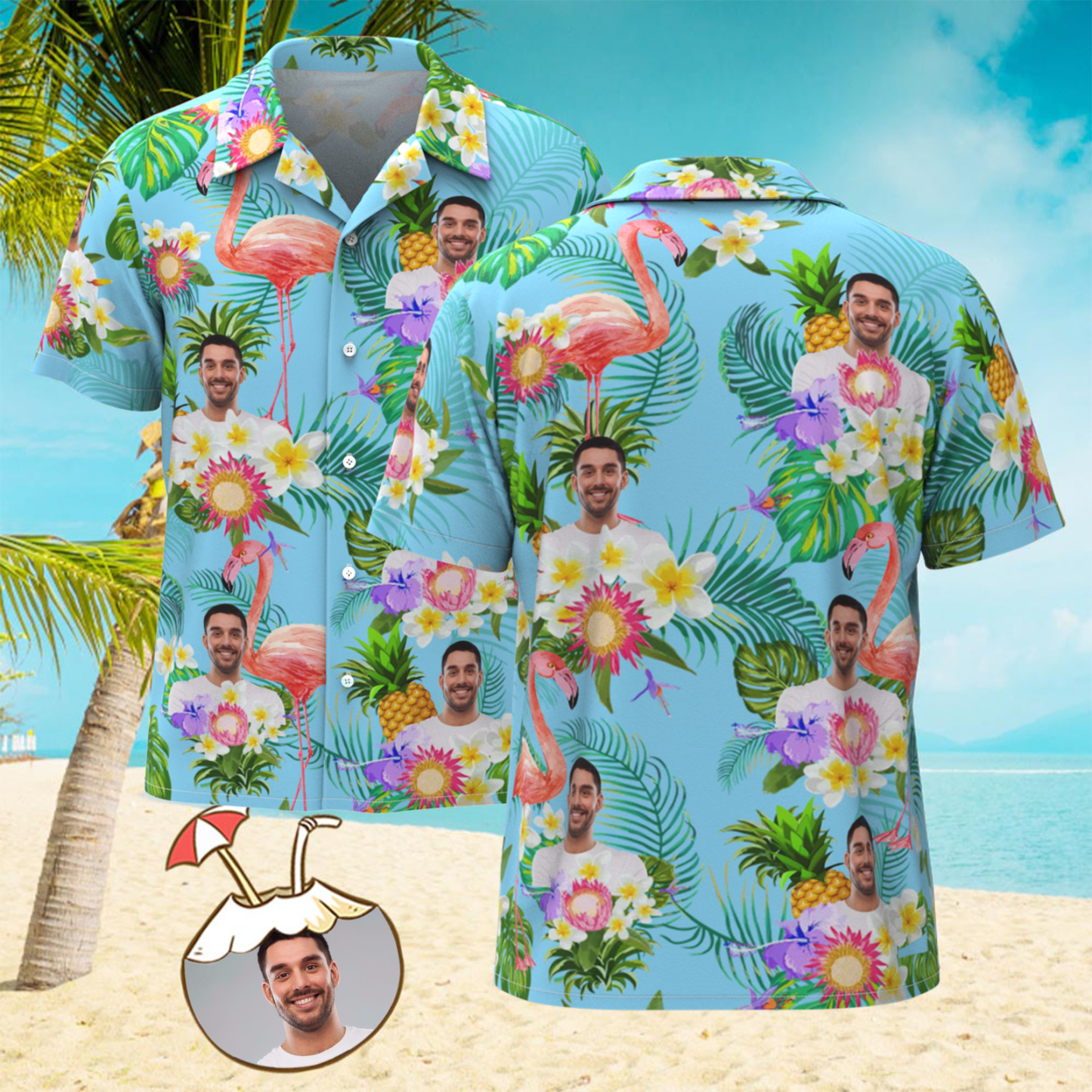 Custom Photo Funny Human Aloha Hawaii Shirt Sunflower Flamingo Shirt - auphotoblanket