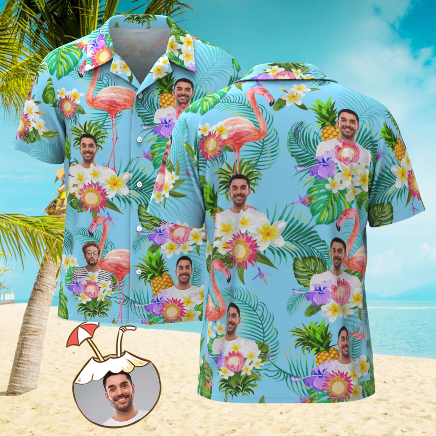 Custom Photo Funny Human Aloha Hawaii Shirt Sunflower Flamingo Shirt - auphotoblanket