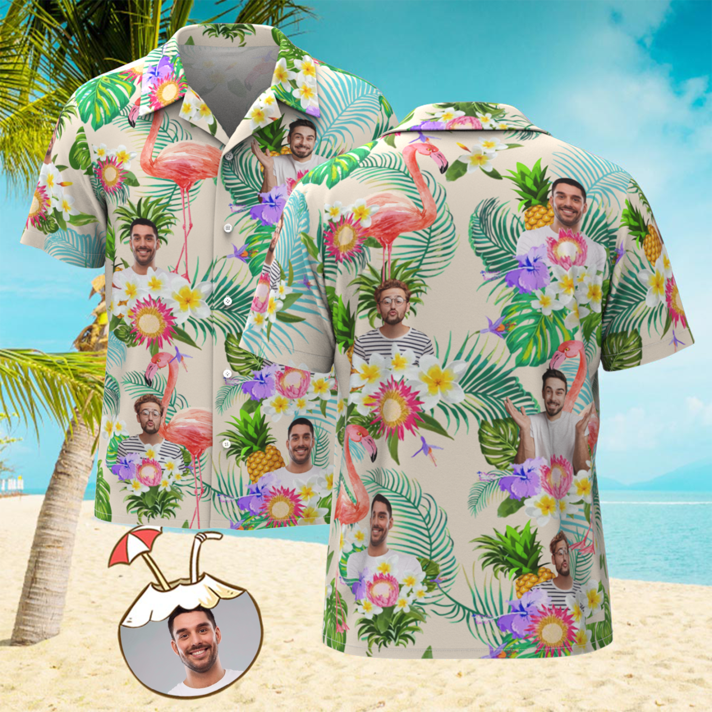 Custom Photo Funny Human Aloha Hawaii Shirt Sunflower Flamingo Shirt - auphotoblanket