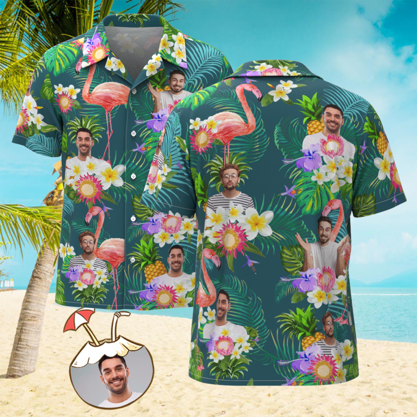 Custom Photo Funny Human Aloha Hawaii Shirt Sunflower Flamingo Shirt - auphotoblanket