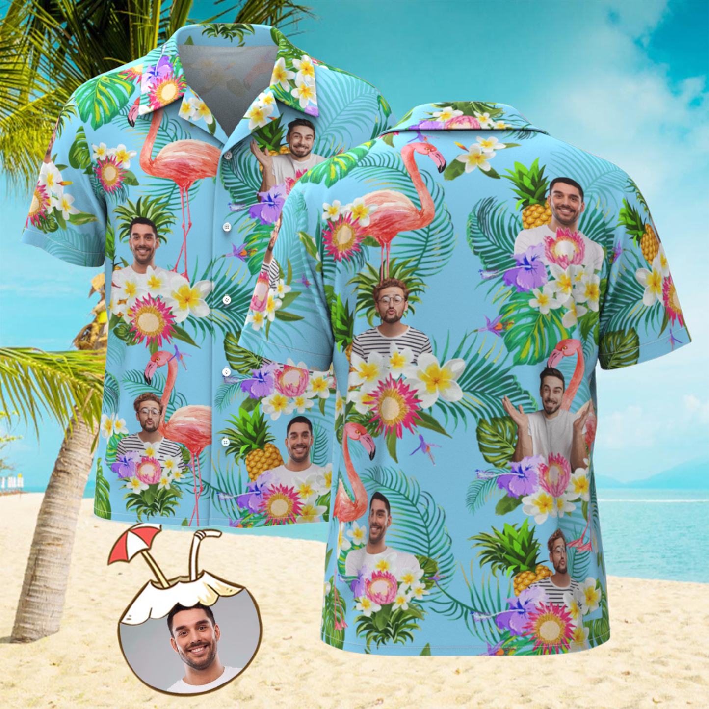 Custom Photo Funny Human Aloha Hawaii Shirt Sunflower Flamingo Shirt - auphotoblanket