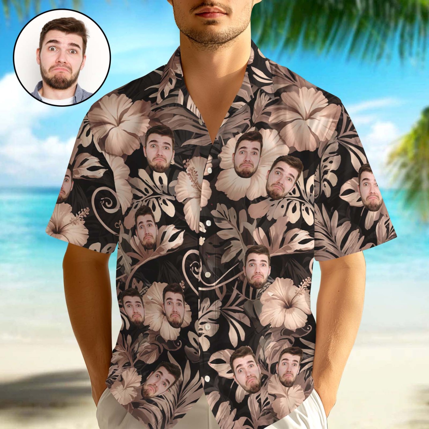 Custom Hawaiian Shirt With Face, Portrait Face Hawaiian Shirt, Funny Hawaiian Shirt - auphotoblanket