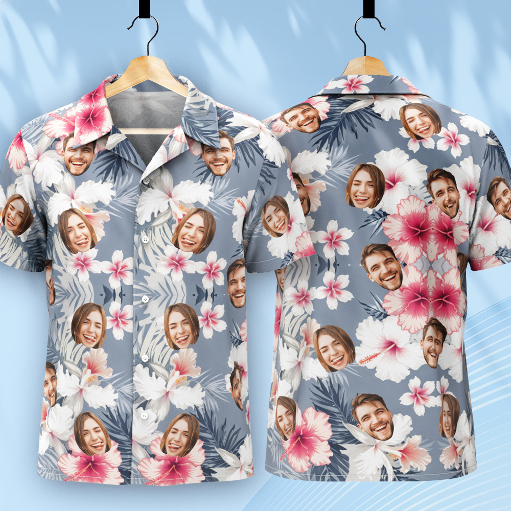 Custom Hawaiian Shirt for Men Face Bucket Hat Pic Hawaiian Shirt, Birthday Gifts for Him, Face Hawaiian Shorts, Custom Face Shirt for Dad - auphotoblanket