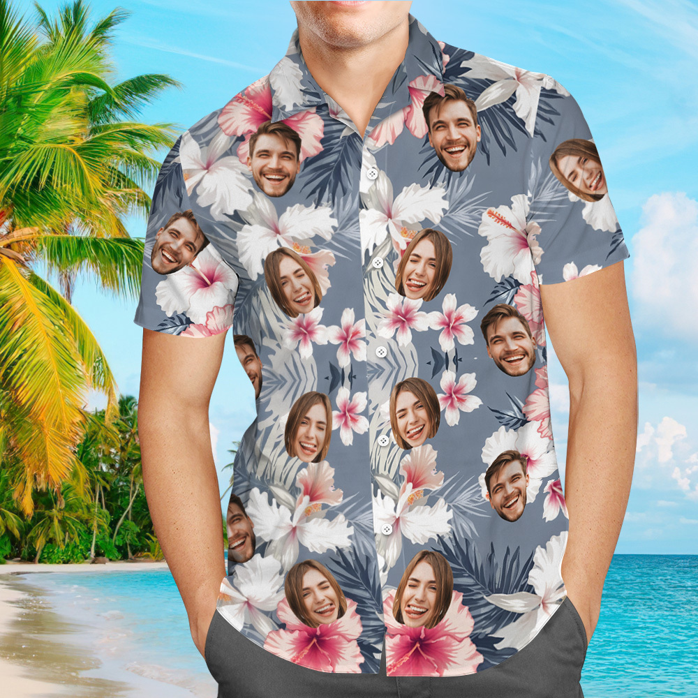 Custom Hawaiian Shirt for Men Face Bucket Hat Pic Hawaiian Shirt, Birthday Gifts for Him, Face Hawaiian Shorts, Custom Face Shirt for Dad - auphotoblanket