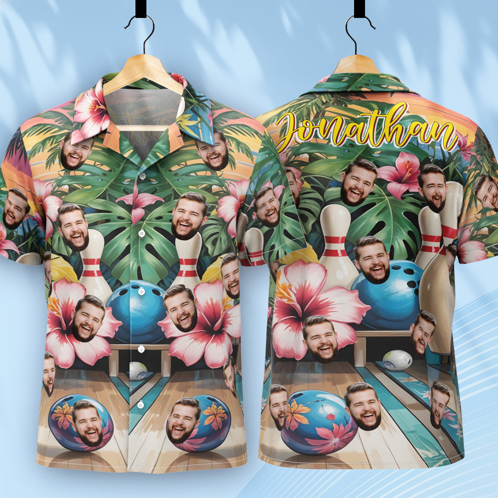 Personalized Tropical Hibiscus Bowling Hawaiian Shirt Bowling Team Shirt Bowling Kid Shirt Gift For Bowling Player Bowler Gift Bowling Team - auphotoblanket