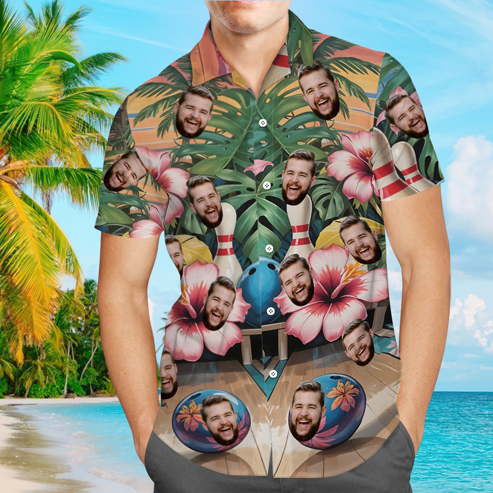 Personalized Tropical Hibiscus Bowling Hawaiian Shirt Bowling Team Shirt Bowling Kid Shirt Gift For Bowling Player Bowler Gift Bowling Team - auphotoblanket