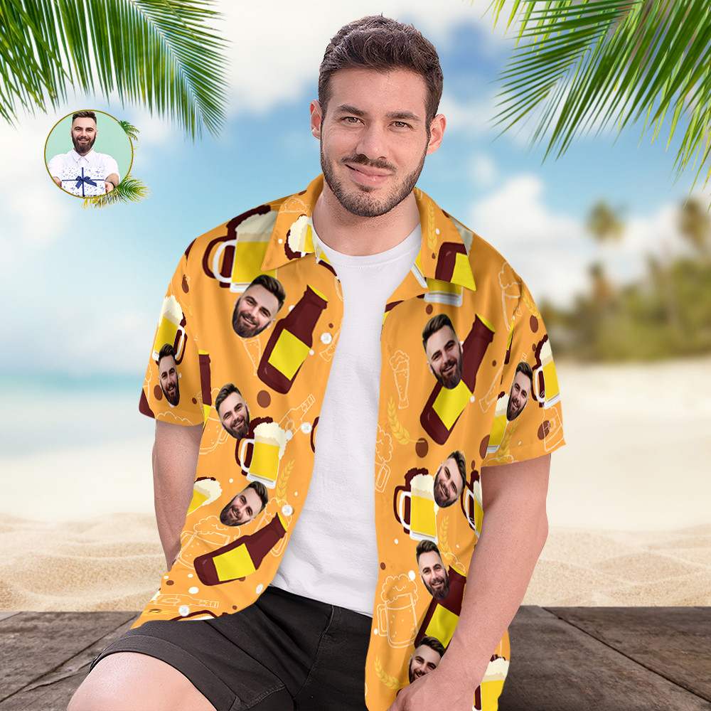 Custom Beer Hawaiian Shirt for Men, Personalized Party Group Hawaii Shirts with Face, Customize Mens Funny Face Shirt Beer Shirts - auphotoblanket
