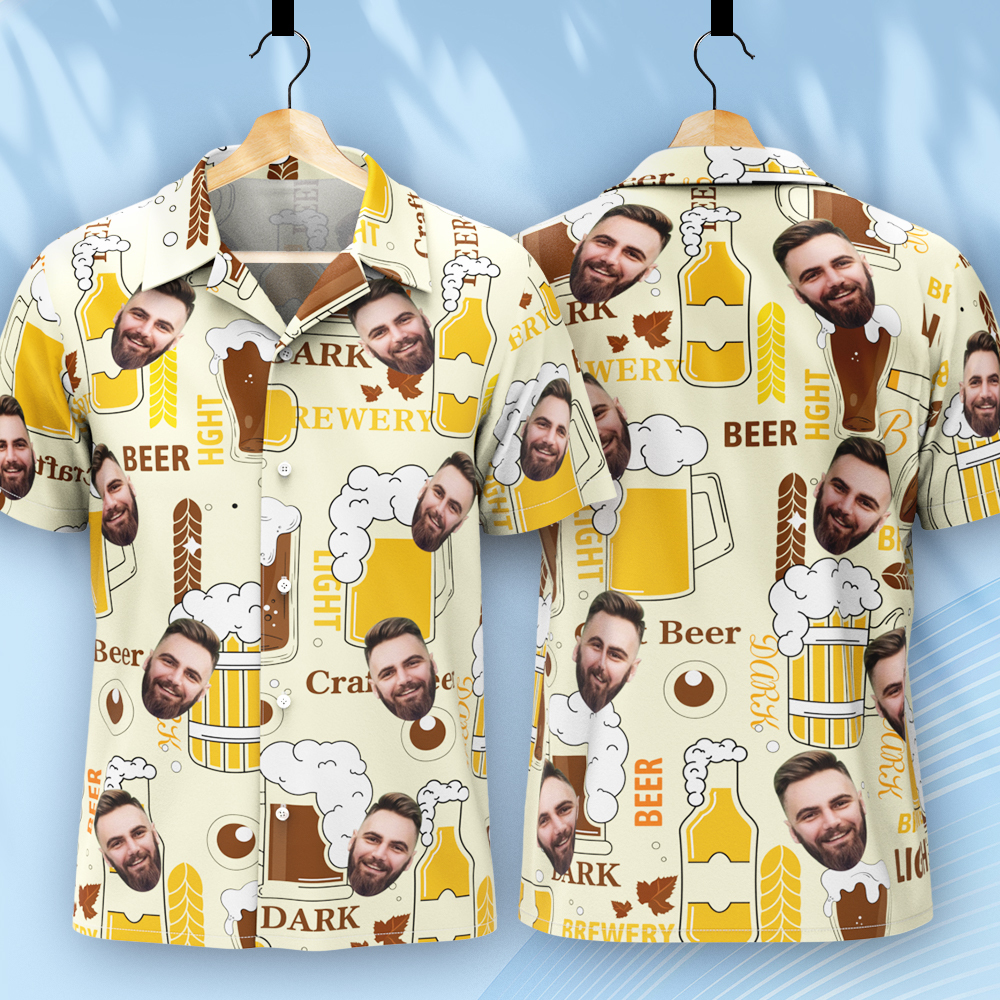 Custom Beer Hawaiian Shirt for Men, Personalized Party Group Hawaii Shirts with Face, Customize Mens Funny Face Shirt Beer Shirts - auphotoblanket