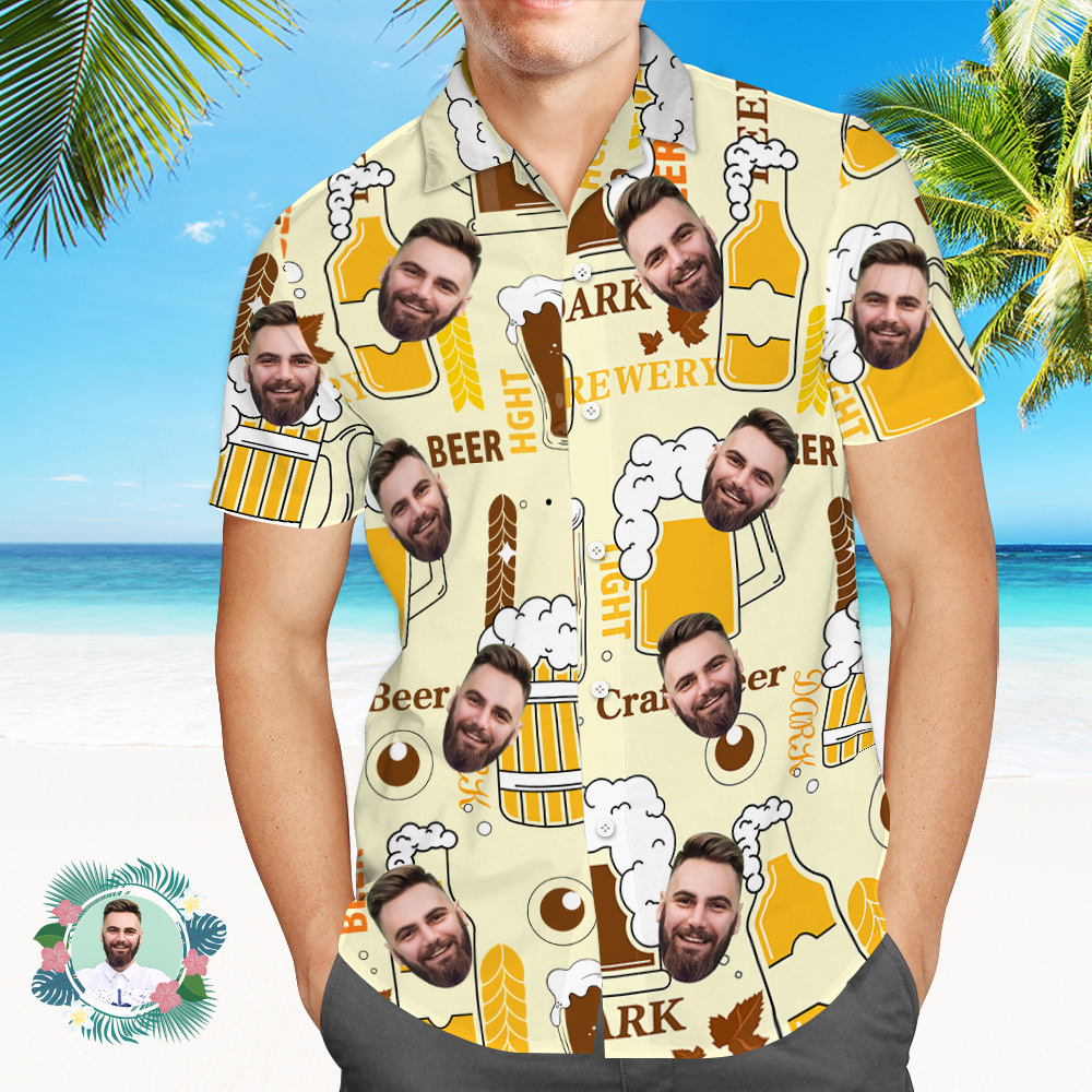 Custom Beer Hawaiian Shirt for Men, Personalized Party Group Hawaii Shirts with Face, Customize Mens Funny Face Shirt Beer Shirts - auphotoblanket