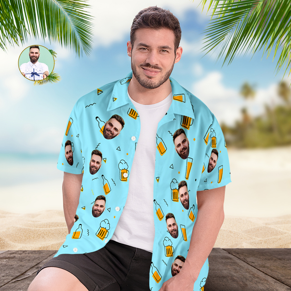 Custom Beer Hawaiian Shirt for Men, Personalized Party Group Hawaii Shirts with Face, Customize Mens Funny Face Shirt Beer Shirts - auphotoblanket