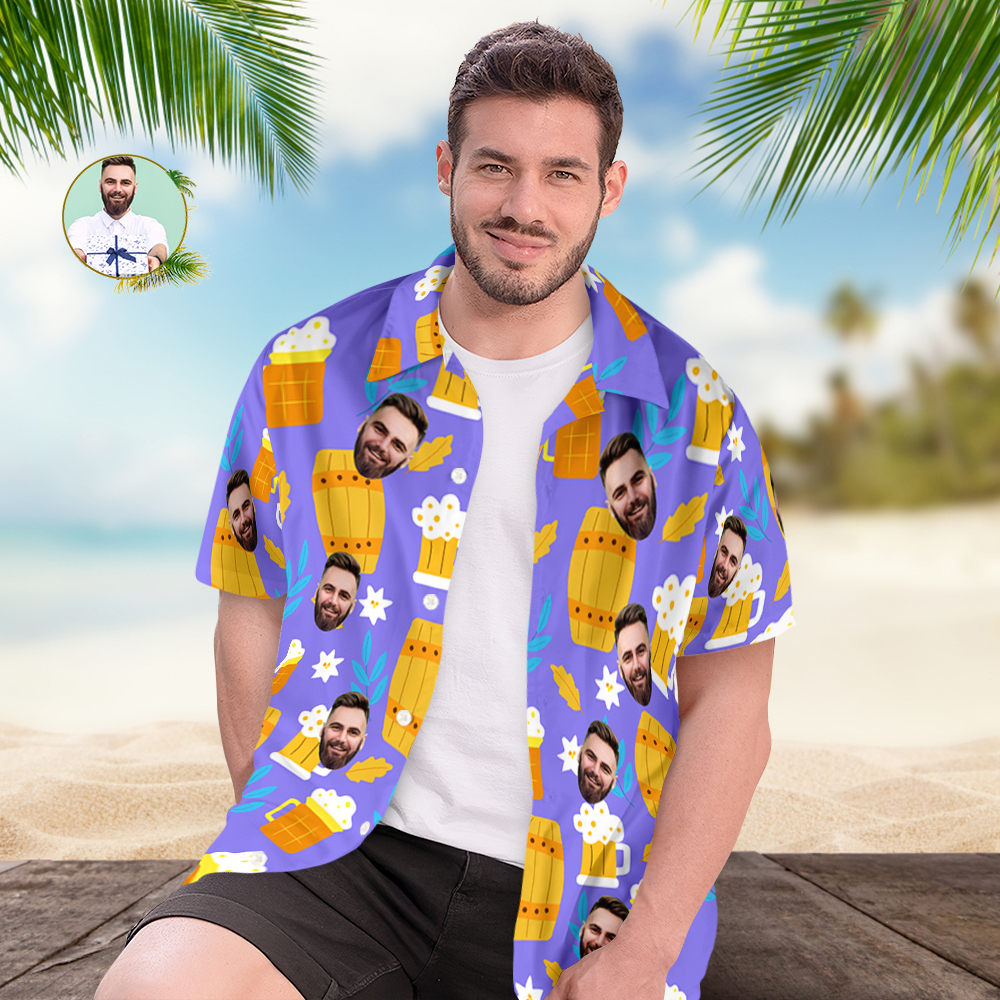 Custom Beer Hawaiian Shirt for Men, Personalized Party Group Hawaii Shirts with Face, Customize Mens Funny Face Shirt Beer Shirts - auphotoblanket