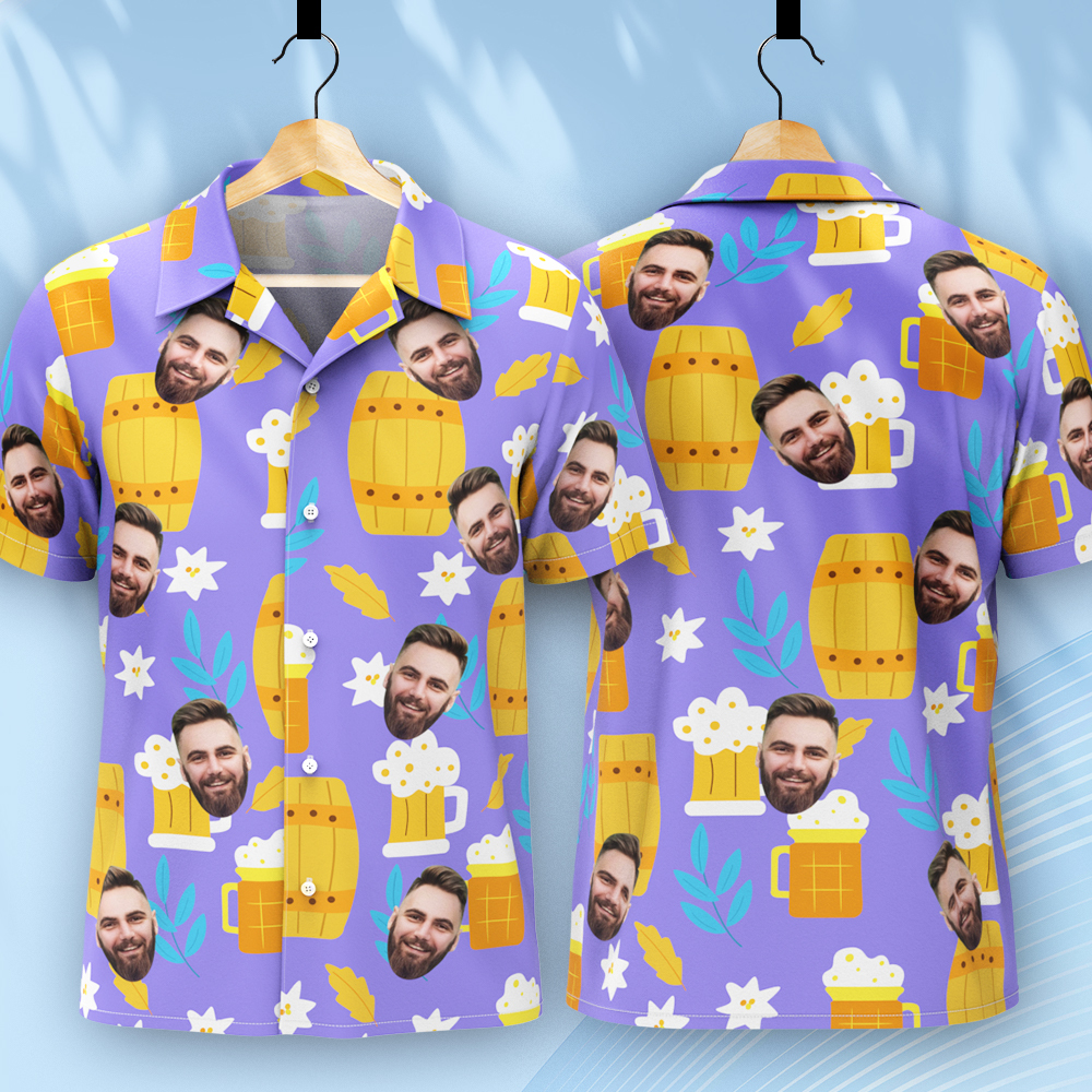 Custom Beer Hawaiian Shirt for Men, Personalized Party Group Hawaii Shirts with Face, Customize Mens Funny Face Shirt Beer Shirts - auphotoblanket