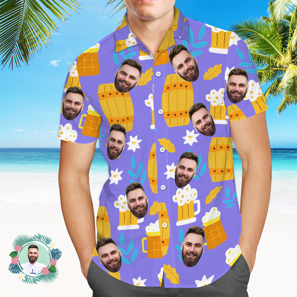 Custom Beer Hawaiian Shirt for Men, Personalized Party Group Hawaii Shirts with Face, Customize Mens Funny Face Shirt Beer Shirts - auphotoblanket