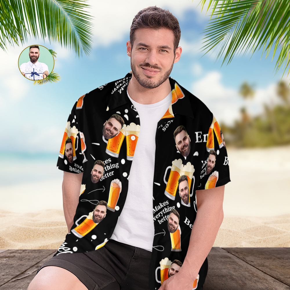Custom Beer Hawaiian Shirt for Men, Personalized Party Group Hawaii Shirts with Face, Customize Mens Funny Face Shirt Beer Shirts - auphotoblanket