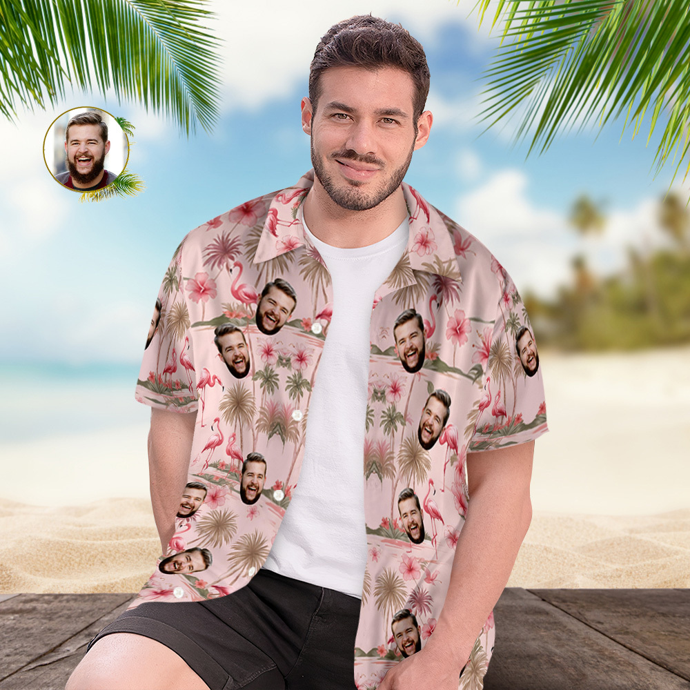 Flamingo Hibicus Hawaiian Shirt, Flamingo Pink Summer Shirt, Beach Vibes Shirt - auphotoblanket